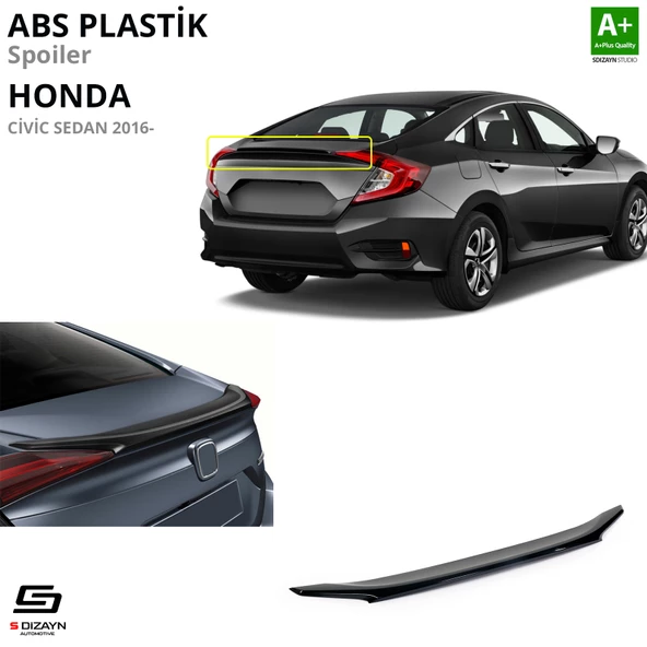 S-Dizayn Honda Civic FC5 ABS Plastik Spoiler Parlak Siyah 2016-2021 A+Kalite ürün görseli 1