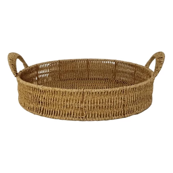 Mien Dekoratif Dayanıklı Çok Amaçlı Rattan Yuvarlak  Tepsi Büyük Boy (L) ürün görseli 1