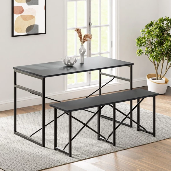 Eportatif Masa Takımı Bench Bank Masa Seti 120x60 Mutfak ve Yemek Masası Füme 1561 ürün görseli 1