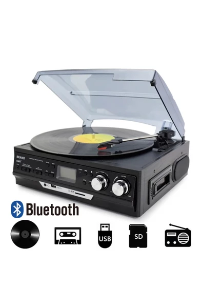 Knstar Kn-37 Bluetoothlu Kumandalı Hoparlörlü Pikap Radyo Kaset Usb Mp3 33-45-78 Plaklar Çalar ürün görseli 1