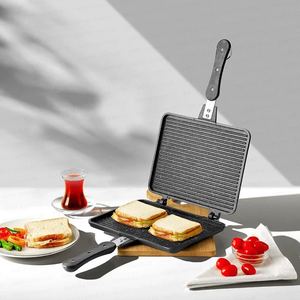 Nehir Lüks Döküm Maxi Büyük Boy Ocak Üstü Tost Makinesi Siyah ürün görseli 1