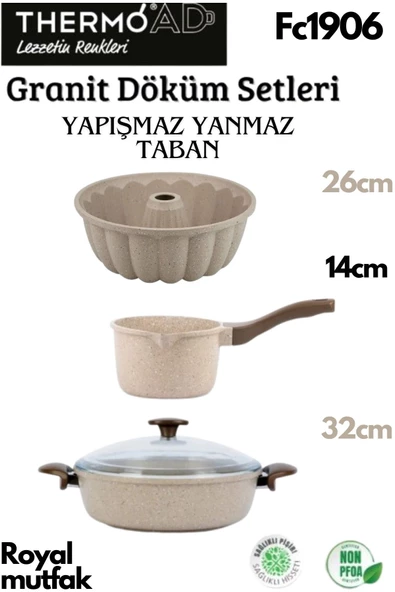 Thermoad 3'Lü Vizon Set (Sosluk&Sütlük-Kek Kalıbı-32 Cm Karnıyarık Tenceresi) ürün görseli 1