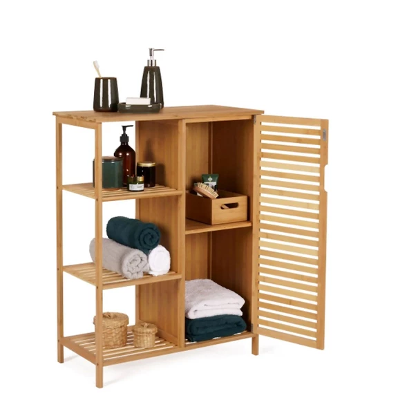 Bambu 5 Raflı Kapaklı Salon Mutfak Banyo Dolabı Düzenleme Organizeri ürün görseli 1