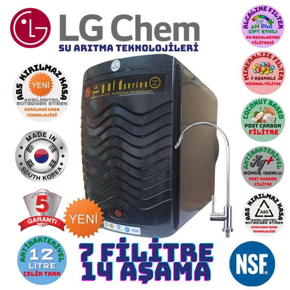 LG Chem GOLD SİYAH 12 LİTRE 7 FİLTRE 14 AŞAMA SU ARITMA CİHAZI ürün görseli 1