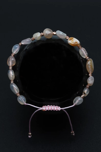Flower Agate Doğal Taş Makrome Örme Bileklik Küre Kesim ürün görseli 1