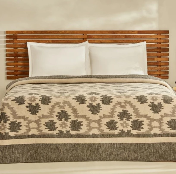 Karaca Home Damask Antrasit Çift Kişilik Pamuklu Battaniye ürün görseli 1