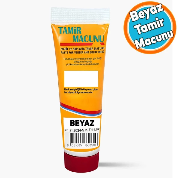 Tamir Macunu Ahşap Parke Mobilya Dolgu Çatlak Çizik Giderici 200 Gr Kullanıma Hazır Macun Beyaz ürün görseli 1