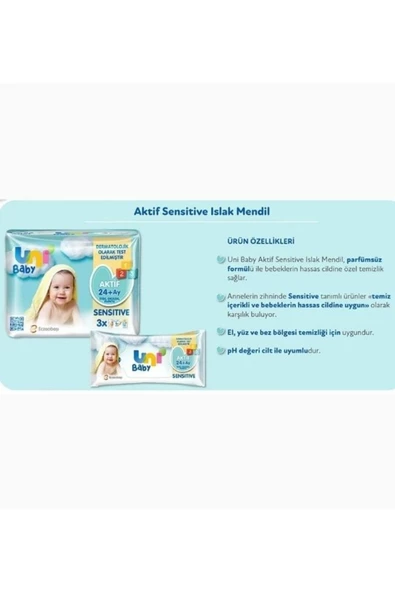 UNI BABY ISLAK MENDİL AKTİF SENSITIVE 3LÜ - Resim 7
