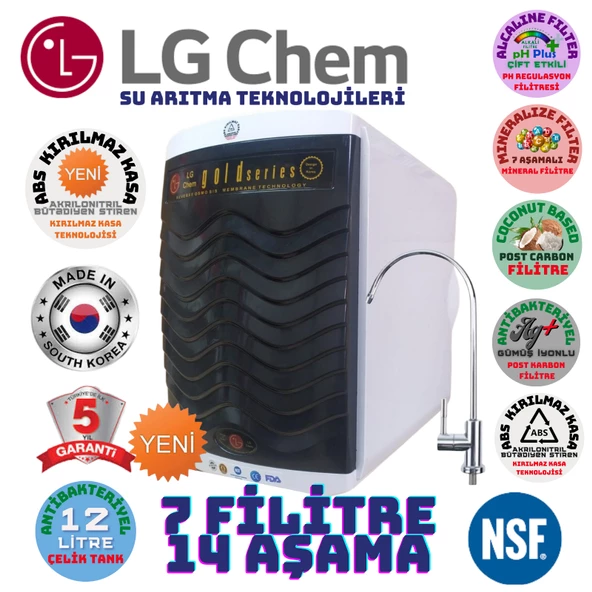 LG Chem GOLD BEYAZ SİYAH 12 LİTRE 7 FİLTRE 14 AŞAMA SU ARITMA CİHAZI ürün görseli 1