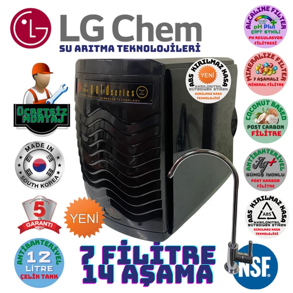 LG Chem GOLD SİYAH MONTAJ DAHİL 12 LİTRE 7 FİLTRE 14 AŞAMA SU ARITMA CİHAZI ürün görseli 1