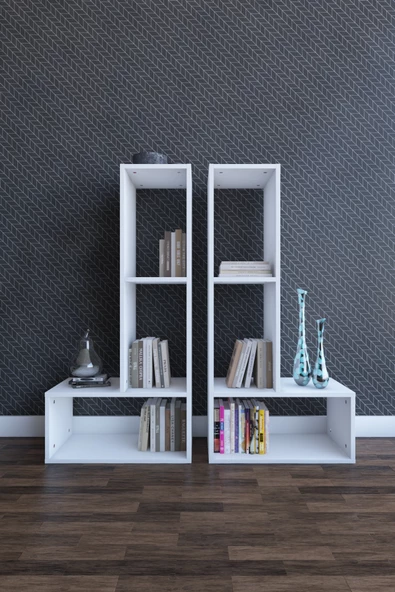 Dienni Puzzle Kitaplık, Beyaz 123x60x35 cm ürün görseli 1