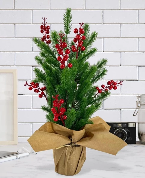 Nettenevime Yılbaşı Ağacı Kokina lı Yapay Çam Ağacı Kraft Saksıda 55cm ürün görseli 1
