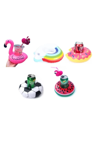 NETAVANTAJ Futbol Karpuz Flamingo Donut Gökkuşağı Desenli Şişme Havuz Bardak Tutucu ürün görseli 1