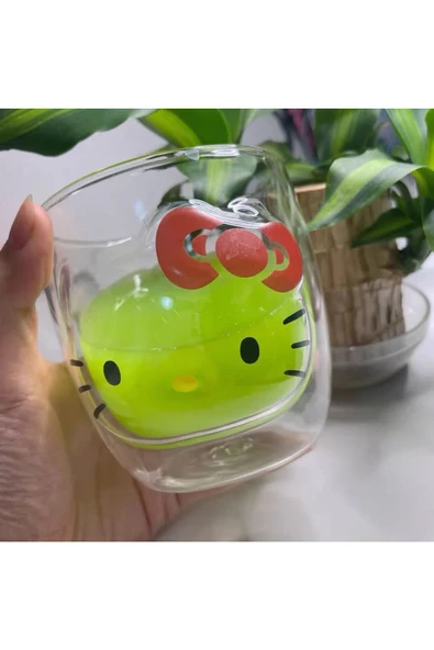 NETAVANTAJ Hello Kitty Çift Cidarlı Cam Kupa Bardak - Resim 2