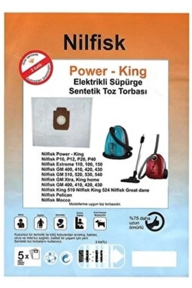 NETAVANTAJ Nilfisk Power King P10 P12 P20 P40 Toz Torbası 20 Adet ürün görseli 1