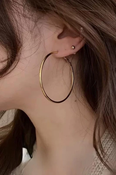 Kadın 316 L Çelik 5 cm Halka Küpe ürün görseli 1