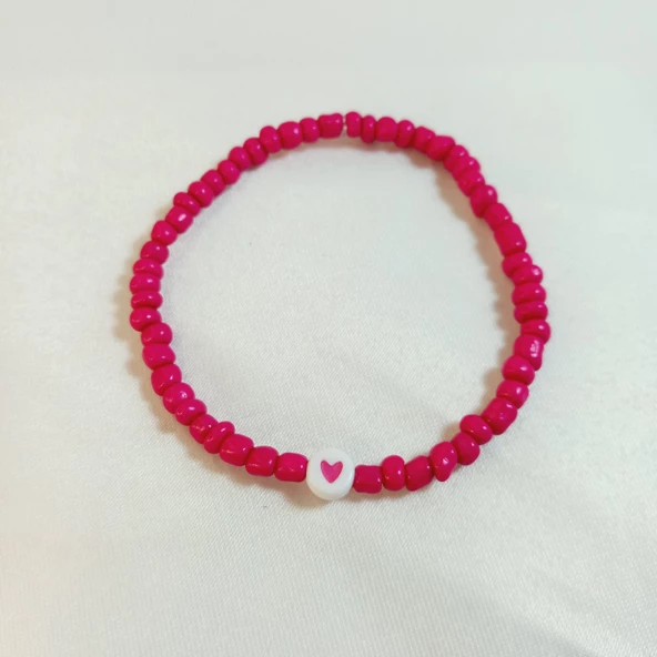 Pembe Renkli Boncuklu Kalp Figürlü Kalp Aşk Özlem Sonsuzluk Hediyelik Bileklik ürün görseli 1