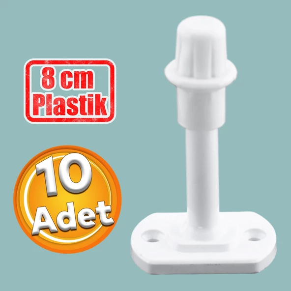 Plastik Kapı Pencere Arkası Beyaz Tampon 8 CM Vidalı Duvar Boya Koruyucu Silikon Stoper 10 Adet ürün görseli 1