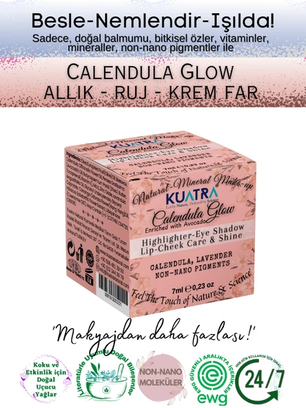Kuatra Calendula Glow Doğal İçerikli Nemlendirici - Antioksidan Işıltı Veren Balm (Highlighter-Göz Farı-Allık-Ruj) 7ml ürün görseli 1