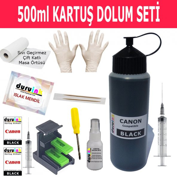 CANON MP330 MP480 MP490 SİYAH KARTUŞ MÜREKKEP DOLUM SETİ 500ML (PG 510) RENK Non Oem ürün görseli 1