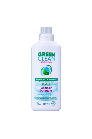 Green Clean Sensitive Parfümsüz Bitkisel Çamaşır Deterjanı 1000ml ürün görseli 1