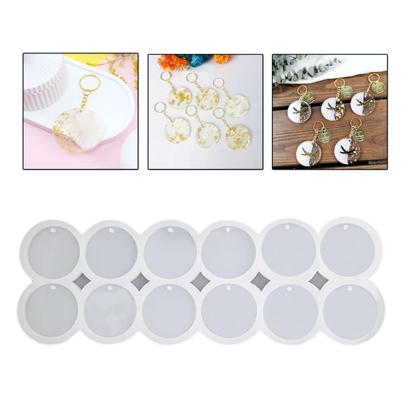 Epoksi Reçine Silikon Kalıp Çoklu Yuvarlak Delikli Anahtarlık Kalıbı 4.5 CM 12 Li ürün görseli 1
