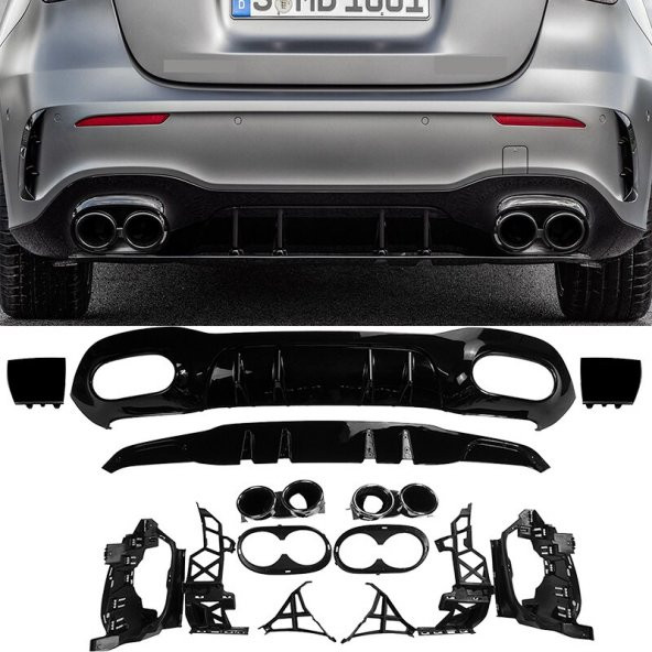 MERCEDES A SERİSİ W177 A45 HB AMG DİFÜZÖR + EGZOZ UÇLARI 2018+ ürün görseli 1