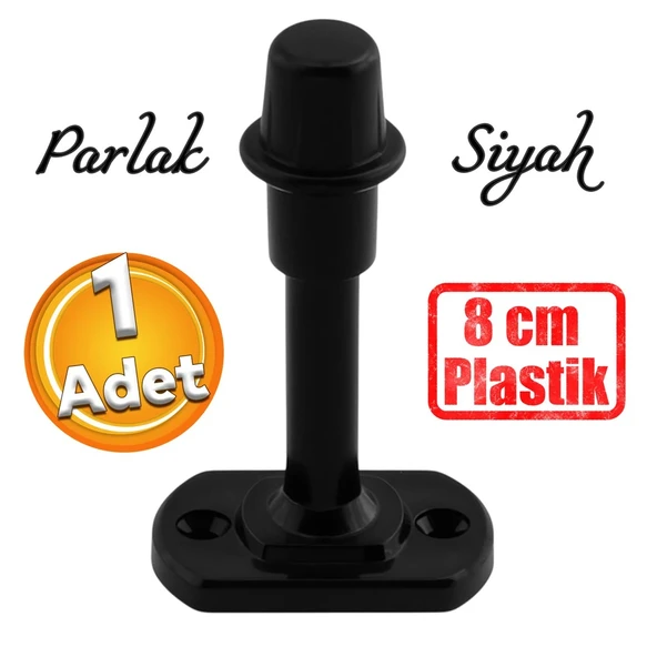 Plastik Kapı Pencere Arkası Parlak Siyah Tampon 8 CM Vidalı Duvar Koruyucu Silikon Stoper 1 Adet ürün görseli 1