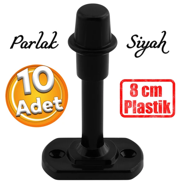 Plastik Kapı Pencere Arkası Parlak Siyah Tampon 8 CM Vidalı Duvar Koruyucu Silikon Stoper 10 Adet ürün görseli 1