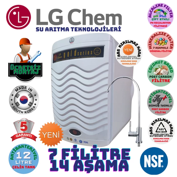 LG Chem GOLD BEYAZ MONTAJ DAHİL 12 LİTRE 7 FİLTRE 14 AŞAMA SU ARITMA CİHAZI ürün görseli 1