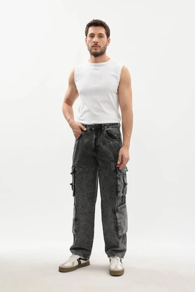 Erkek Kargo Cepli Jean Pantolon - Resim 3