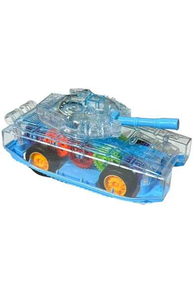 Sürtmeli Şeffaf Işıklı Tank Askeri Araç 15 Cm MAVİ ürün görseli 1