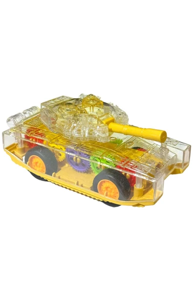 Sürtmeli Şeffaf Işıklı Tank Askeri Araç 15 Cm SARI ürün görseli 1