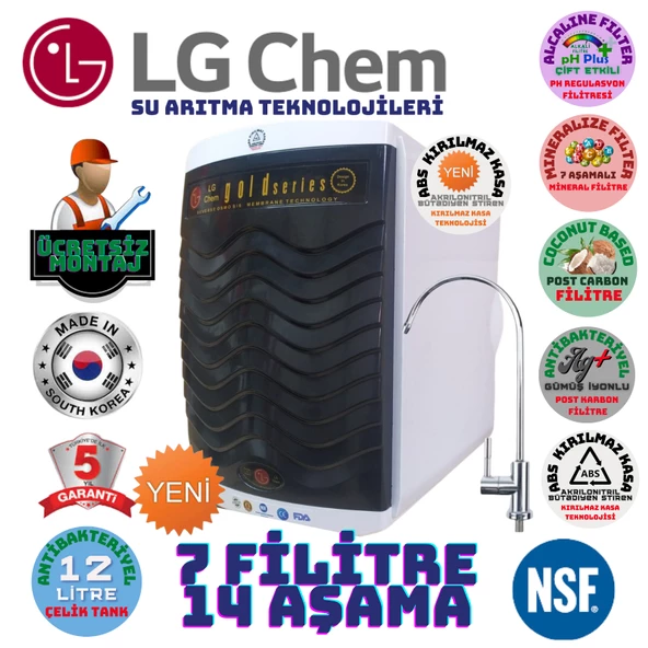 LG Chem GOLD BEYAZ SİYAH MONTAJ DAHİL 12 LİTRE 7 FİLTRE 14 AŞAMA SU ARITMA CİHAZI ürün görseli 1