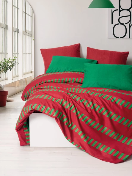 Cozy Home Festive Çift Kişilik Lastikli Çarşaflı Nevresim Takımı Holly Yeşil ürün görseli 1