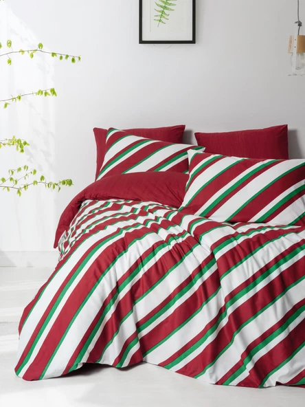Cozy Home Festive Çift Kişilik Lastikli Çarşaflı Nevresim Takımı Merry Kırmızı ürün görseli 1