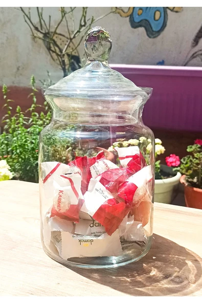 İNCEGİL HOME El Yapımı Üfleme Cam Vase Drajelik, Şekerlik, Sunumluk, Çerezlik, Çay Şeker Kavanozu ürün görseli 1