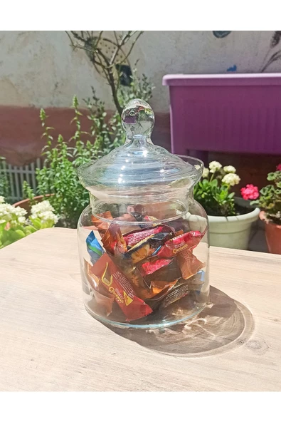 İNCEGİL HOME El Yapımı Üfleme Cam Vase Drajelik, Şekerlik, Sunumluk, Çerezlik, Çay Şeker Kavanozu 23cm ürün görseli 1