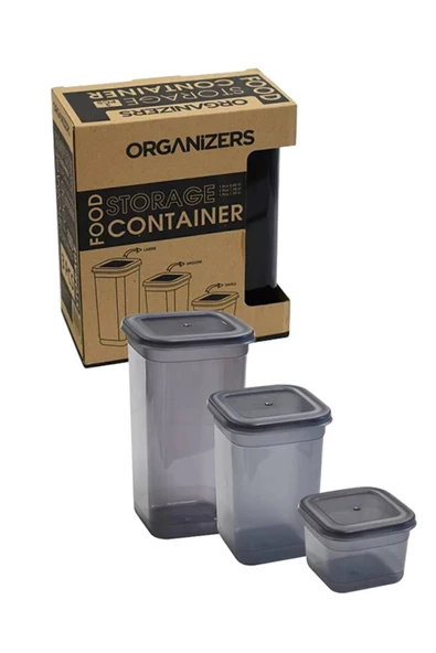 NESS AVM Antrasit Organizer 3 Boy Saklama Kabı Seti Sızdırmaz Kapaklı 3'lü Set (0.60 Lt +1.30 Lt +1.90 Lt) ürün görseli 1