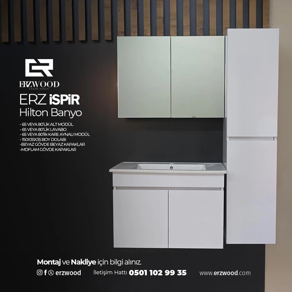 ERZWOOD İSPİR 80 LİK LAVABOLU %100 MDF ürün görseli 1