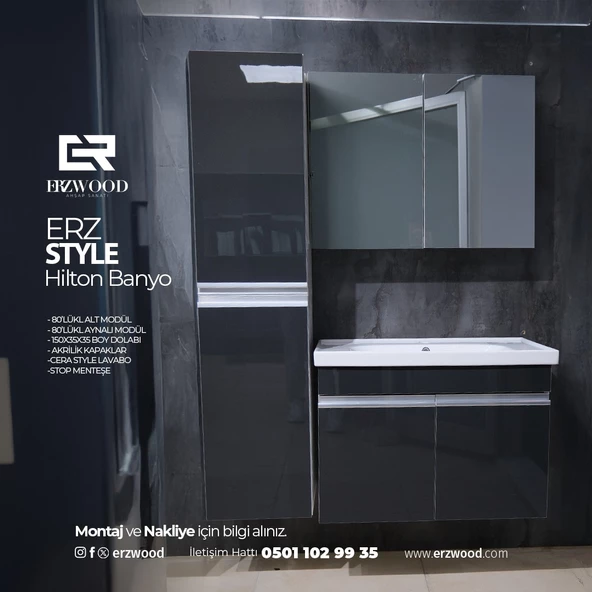 ERZWOOD STYLE 80 LİK LAVABOLU %100 MDF ürün görseli 1