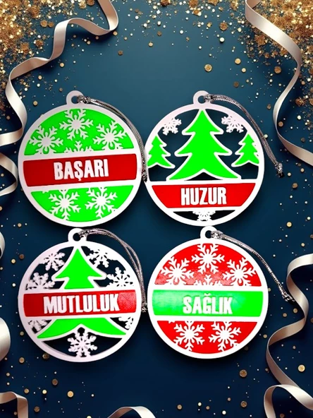 Yılbaşı Çam Ağacı Süsleri  4 Adet Dilek 8 x 8 cm ürün görseli 1
