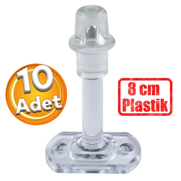 Plastik Kapı Pencere Arkası Şeffaf Renk Tampon 8 CM Vidalı Duvar Koruyucu Silikon Stoper 10 Adet ürün görseli 1