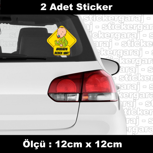 dikkat arabada bebek var sticker 2 ADET  - araba kask motosiklet laptop tablet pc atv uyumlu sticker 2 adet ürün görseli 1