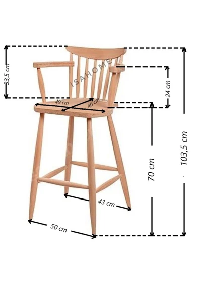 ISAHOME Kırlangıç Yıldız Bar Sandalye Ham Ahşap 2 Adet ürün görseli 1