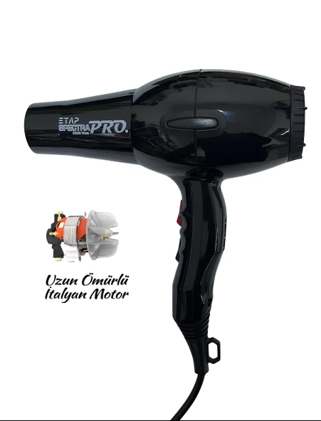 Etap Spectra Pro 2500 Watt Profesyonel Seri Kuaför Fön Makinesi (İtalyan Motor) Siyah ürün görseli 1