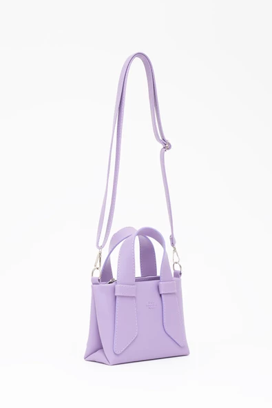 Lila SHK60 Suni Deri Tek Bölmeli Çift Saplı El ve Çapraz Omuz Çantası U:14 E:21 G:8 cm ürün görseli 1