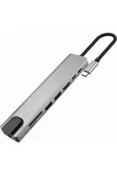 Bluesery Type C 8 Port Adaptör 4k Hdmı - Usb 3.0 - Type-c Kart Okuyucu - Gigabit Eternet ürün görseli 1