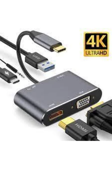 Bluesery Hc-11 Macbook Uyumlu Type-c To Usb 3.0 1080p 4k Hdmı Vga Pd Aux Ses Girişli Çevirici Adaptör ürün görseli 1