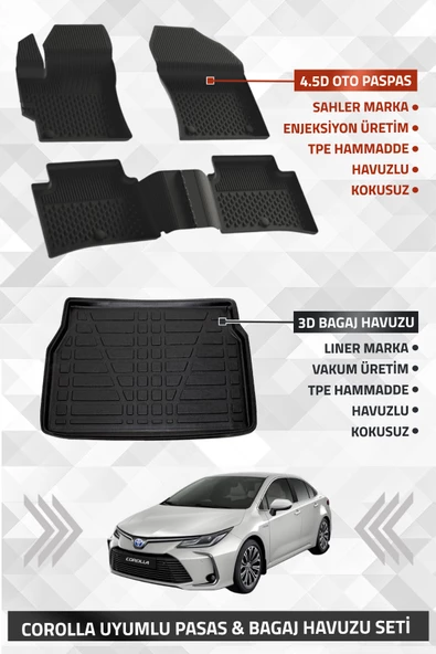 Toyota Corolla Sedan 2019-2025 Uyumlu LİNER Marka 3D Bagaj Havuzu + SAHLER 4.5D Havuzlu Oto Paspas ürün görseli 1